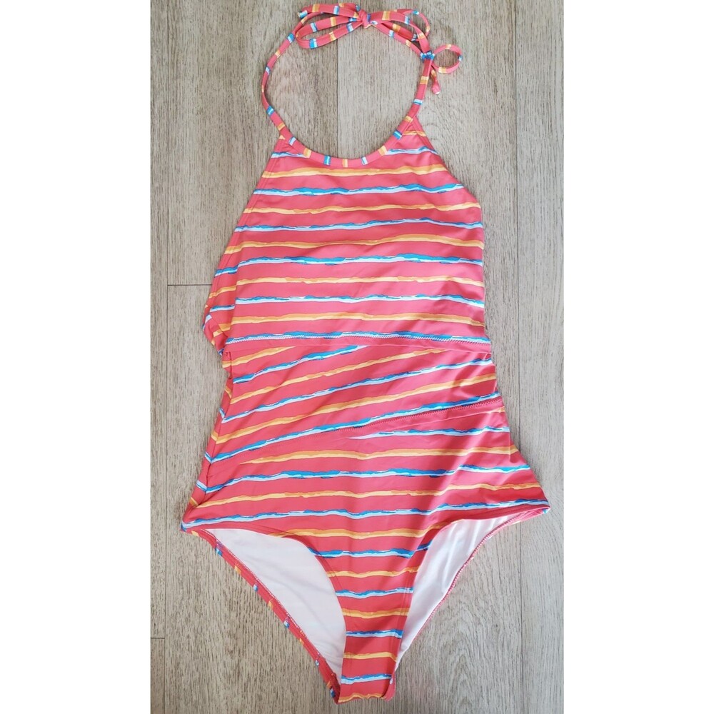 J McLaughlin Nicola Stripe Halter Neck One Piece Swimsuit Size 10 NWOT